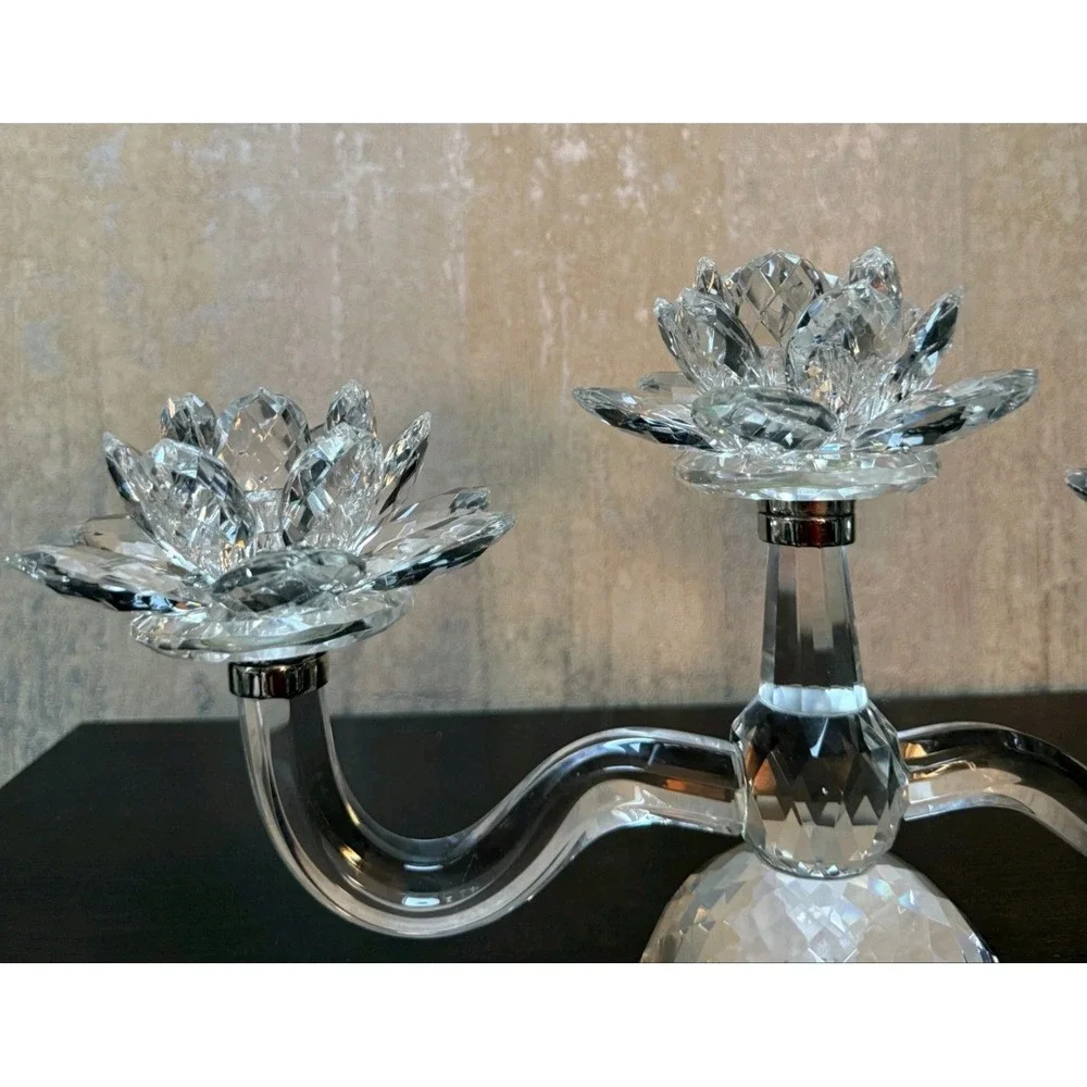 SORELLE Crystal Lotus Candle Holders Set Of 3 Convertible Candelabra Candlestick